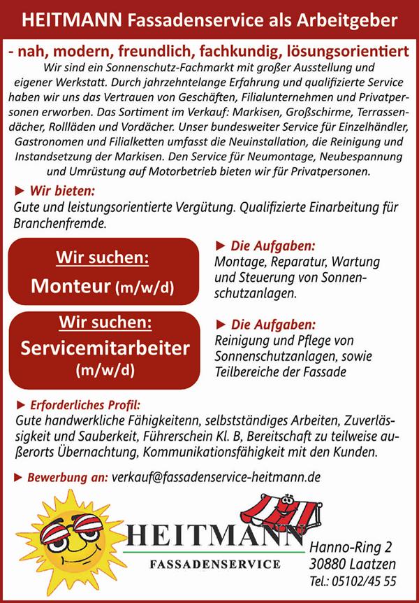 Stellenanzeige Monteure u. Servicemitarbeiter (m/w/d ) Heitmann Fassen